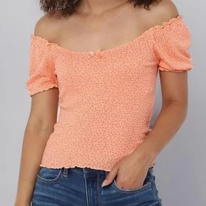Top Floral Naranja American Eagle Mujer Talla Pequeña Fuera del Hombro - Imagen 1 de 16