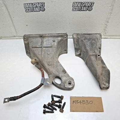 Pair BMW E46 M52TU M54 6 cyl metal engine mount brackets arms mounts & strap - Image 1 of 4
