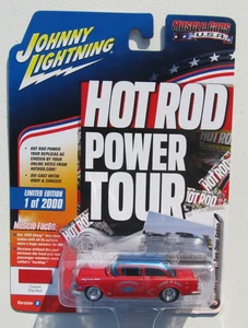 JOHNNY LIGHTNING HOT ROD POWER TOUR 1955 CHEVY BERLINA DUE PORTE B 1 DI 2.000 ROSSO - Foto 1 di 5