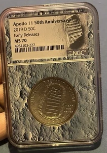 Apallo 11 50th Anniversary 2019-D 50c NGC MS70 Early Releases. Blue Moon Core - Picture 1 of 4