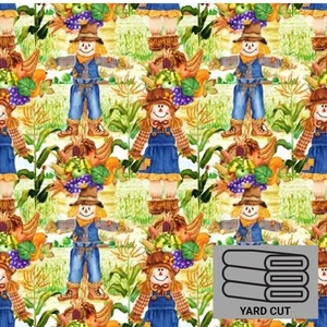 Scarecrows in the Fields of Vegetation on Green 1 yard Cotton Fabric Pre-cut - Picture 1 of 3