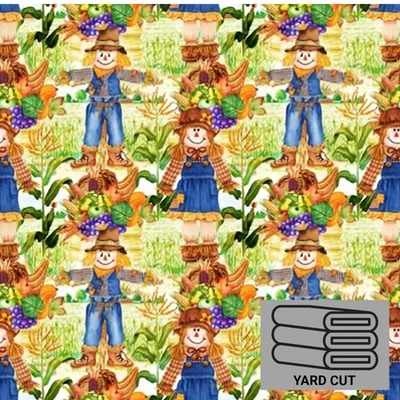 Scarecrows in the Fields of Vegetation on Green 1 yard Cotton Fabric Pre-cut - Image 1 of 3