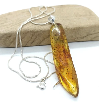 Collana in argento sterling 925 con ciondolo ambra baltica naturale goccia... - Immagine 1 di 4