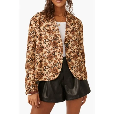 Free People Cali Floral Print Boxy Single Breasted Blazer Sand Combi Size Large - Image 1 of 4