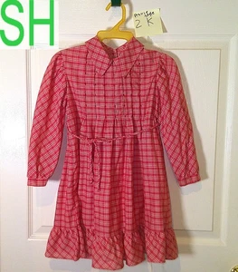 Vtg 70s Girls Polly Flinders Smocked Red Plaid Prairie Dress Long Sleeve s6 - Picture 1 of 13