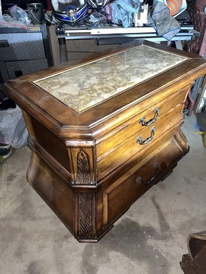 Michael Amini Tuscano Nightstand w/ Marble Inlay 2 Drawers - Image 1 of 4