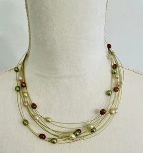 Collana multicolore perle d'acqua dolce multifilo filo illusione verde Honora - Foto 1 di 4