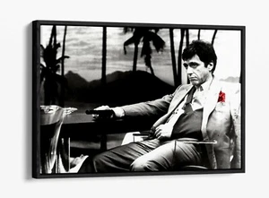 TONY MONTANA -FLOAT EFFECT CANVAS WALL ART PIC PRINT- BLACK & WHITE RED - Picture 1 of 12
