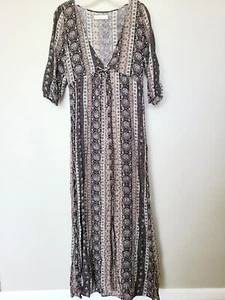 Abercrombie & Fitch Dress Maxi Dress Sz S Pink Gray Hippie Boho V Neck - Picture 1 of 8