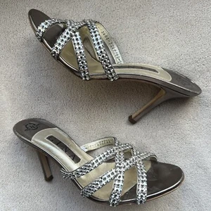 Gina Swarovski® Crystal Gold Cross Strappy High Stiletto Heeled Sandals Women 5 - Picture 1 of 19