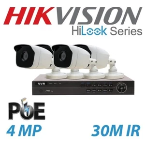 KIT DE CIRCUITO CERRADO DE TELEVISIÓN HIKVISION HILOOK 4 MP SISTEMA DE 4 CÁMARAS IP POE NVR VISIÓN NOCTURNA AL AIRE LIBRE - Imagen 1 de 17