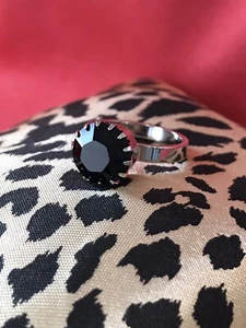 Anillo Solitario Swarovski Vintage Plata Apilable Negro Plata Talla 8 - Imagen 1 de 12