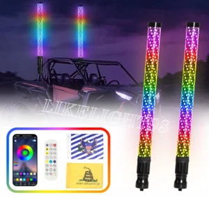2PCS 2FT Fat LED Whip APP Controlled Antenas Whip Light for Polaris RZR ATV UTV - Picture 1 of 18