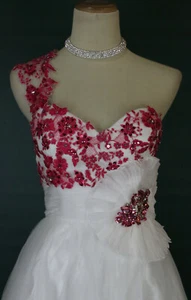 Neu Terani $ 380 langes formelles Abschlussballkleid 1 Schulter Ballkleid Elfenbein Fuchsia Größe 0 - Bild 1 von 12