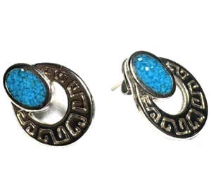 Vintage Jewelry Earrings Pierced Silver SIGNED Southwest Native Turquoise 8 - Picture 1 of 2