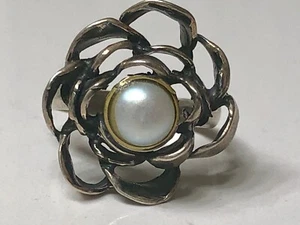 Made in USA, White Pearl Ring, Size 7, in Oxidized Sterling Silver Setting, 925 - Picture 1 of 12