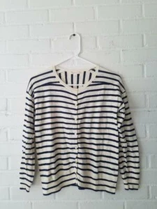 CREWCUTS J CREW Ivory Navy Blue Striped Stripe Cardigan Sweater Girls 14 Teen - Picture 1 of 2