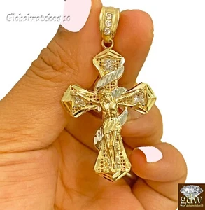 Real 10k Gold Jesus Cross Pendant Charm Crucifix 2" 10kt Yellow Gold Men Women - Picture 1 of 5
