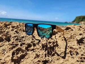 Polarized Bamboo Floating Fishing Sunglasses Blue Lens Lightweight Beach Sports. - Picture 1 of 6