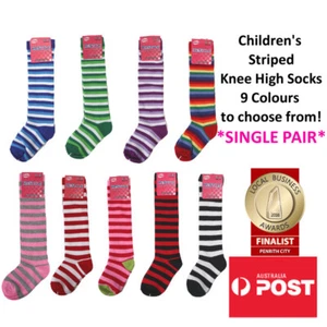 Children's Colourful Striped Knee High Socks Kids Knee High Socks SINGLE PAIR - Picture 1 of 22