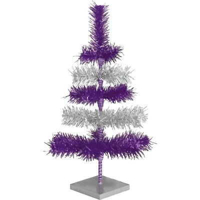 Metallic Purple and Silver Layered Tinsel Christmas Tree Stand Included - Image 1 of 4