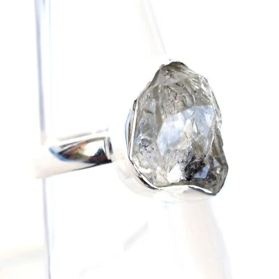 Anillo de diamantes naturales Herkimer plata de ley 925 anillo de cristal de diamantes 8-H124 Foto 1 de 2