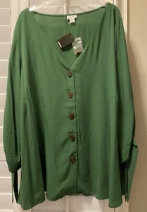 Avenue Women's Plus Size Eliza Shirt Front Button Closure V-neckline 3/4 Sleeves - Picture 1 of 5