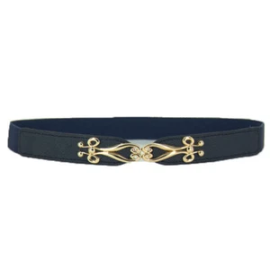 Women Skinny Flower Gold Metal Buckle Elastic Belt Stretchy Corset Waistband  - Picture 1 of 5