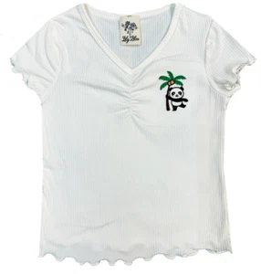 Lily Bleu Palm Tree Panda Embroidered White Youth Girls Tee New - Picture 1 of 8