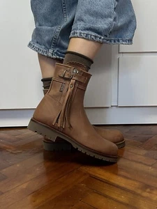 Penelope Chilvers Leather Short Tassel Brown Fringe Buckle Ankle Boots Size 40 - Picture 1 of 16