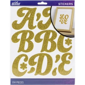 STICKO ALPHABET STICKERS - GOLD GLITTER FUNKYDORI - X LARGE - 8 SHEETS - 7 cm - Picture 1 of 1