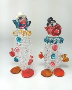 Glass Miniature Clown Lot Of 2 Figurines Colorful Whimsical 3 Inch Vtg - Picture 1 of 13