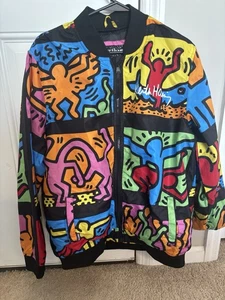 Keith Haring Members Only ~ M ~ Graphite Subway Pop Artwork Lightweight Jacket - Picture 1 of 3