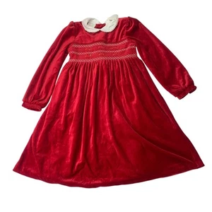 VTG Girls 6X Christmas Red Velvet Long Sleeve Holiday Dress Collar Roses Twirl - Picture 1 of 12