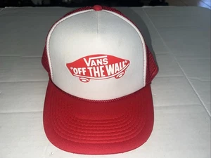 Vintage Vans “Off The Wall” Mesh Trucker Hat Red Snapback Skate Cap VTG 90s KC - Picture 1 of 7