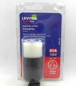 LEVITON 5369-CS 5-20R PLUS+ PR 20A 125V STRAIGHT BLADE CONNECTOR BLACK & WHITE - Picture 1 of 2