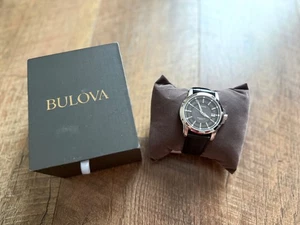 Bulova Precisionist Gray Dial Silver Tone Black Leather Band Men's Watch 96B158 - Picture 1 of 6