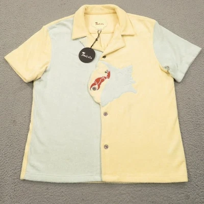 Tombolo Shirt Men Large Pale Yellow Seafoam Terry Cloth Seashell Applique Resort - Image 1 of 4