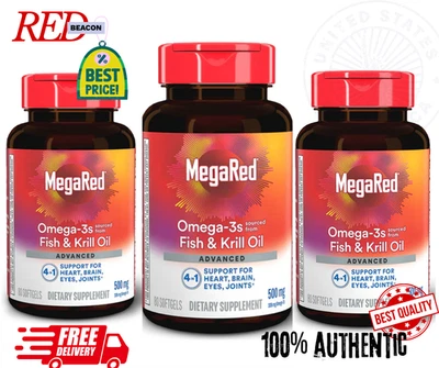 3 Pack – MegaRed Omega-3 Fish Oil + Krill Oil 500mg | 80 Softgels Each Best sale - Image 1 of 4