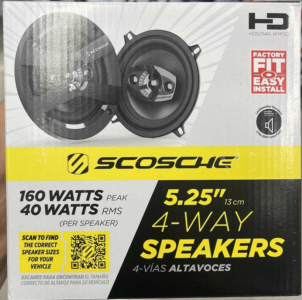 Juego de altavoces Scosche HD5254A-WM1SD 4 vías 5,25" HD con 160 vatios pico 40 vatios RMS Foto 1 de 3