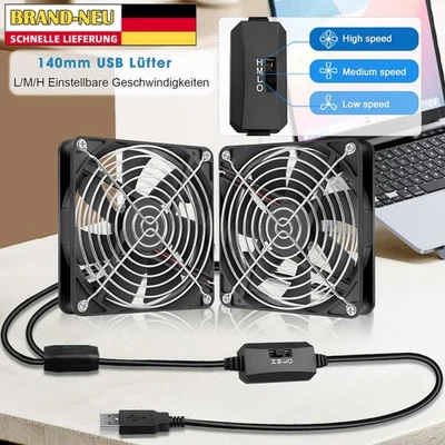 2-in-1-USB Ventilator Leise PC PC Gehäuselüfter 140mm Einstellbare Doppel Lüfter - Bild 1 von 4