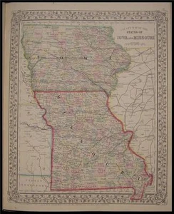 1867 antike Mitchell County Karte von Iowa Missouri IW MO - Bild 1 von 1