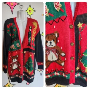 Vintage 90s | Patchwork Toys Tacky Ugly Embellished Christmas Sweater | Size M-L - Picture 1 of 3