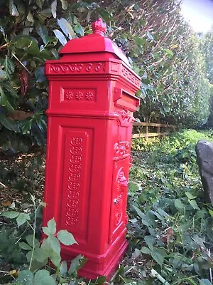 Red Steel Pillar box Mailbox Lion Logo  Garden, Driveway ,Gate Entrance - Image 1 of 4