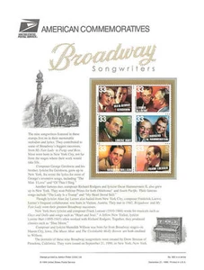 #583 33c Broadway Songwriters #3345-3350a USPS Stamp Panel - Picture 1 of 1