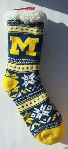 Michigan Wolverines Women's Fair Aisle Logo Tall Footy Slippers Sz 6-10 Non Skid Cover