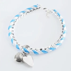Collier Kette Oktoberfest Tracht Dirndl Schmuck Herz Anhänger Bayern weiß blau - Bild 1 von 7
