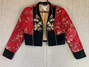 *RARE* VTG ZOLA KELLER Womens Sz 6 Bolero Jacket Embroidered Floral Red Gold - Picture 1 of 10