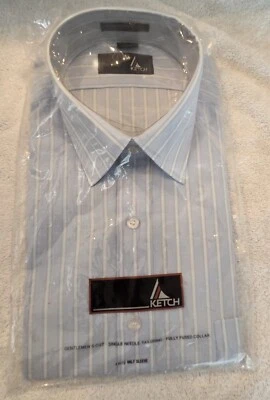 Camisa de vestir vintage NOS Ketch a rayas 161/2 32-33 Corea 65/35 nueva en paquete Foto 1 de 4