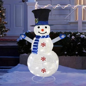 4FT Snowman Outdoor Christmas Decorations, 3.2FT Folding Christmas Snowflake Clo - Picture 1 of 8